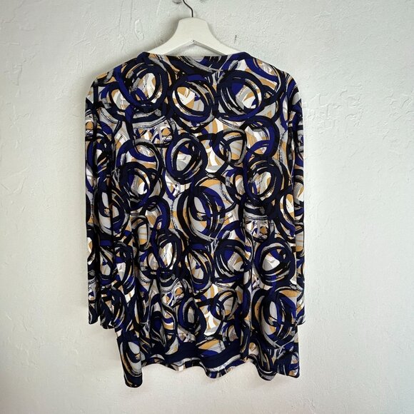 Kasper Womens Abstract Printed Twist-Neck 3/4-Sleeve Blouse Size XL Blue Stretch - Picture 2 of 7